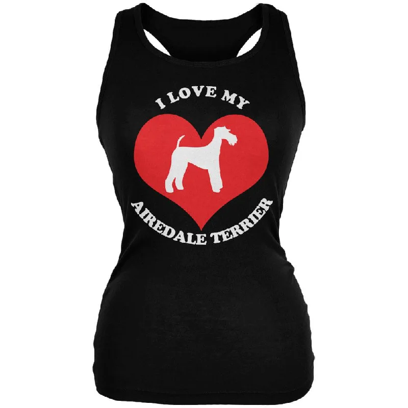 Valentines I Love My Airedale Terrier Black Juniors Soft Tank Top white tank top