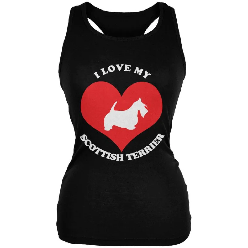 Valentines I Love My Scottish Terrier Black Juniors Soft Tank Top slim fit tank