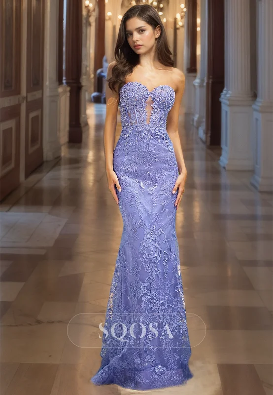 Sweetheart Sleeveless Lace Appliques Evening Dress Floor Length Cutout Mermaid Prom Dress Sweetheart Sleeveless Lace Appliques Evening Dress Floor Length Cutout Mermaid Prom Dress