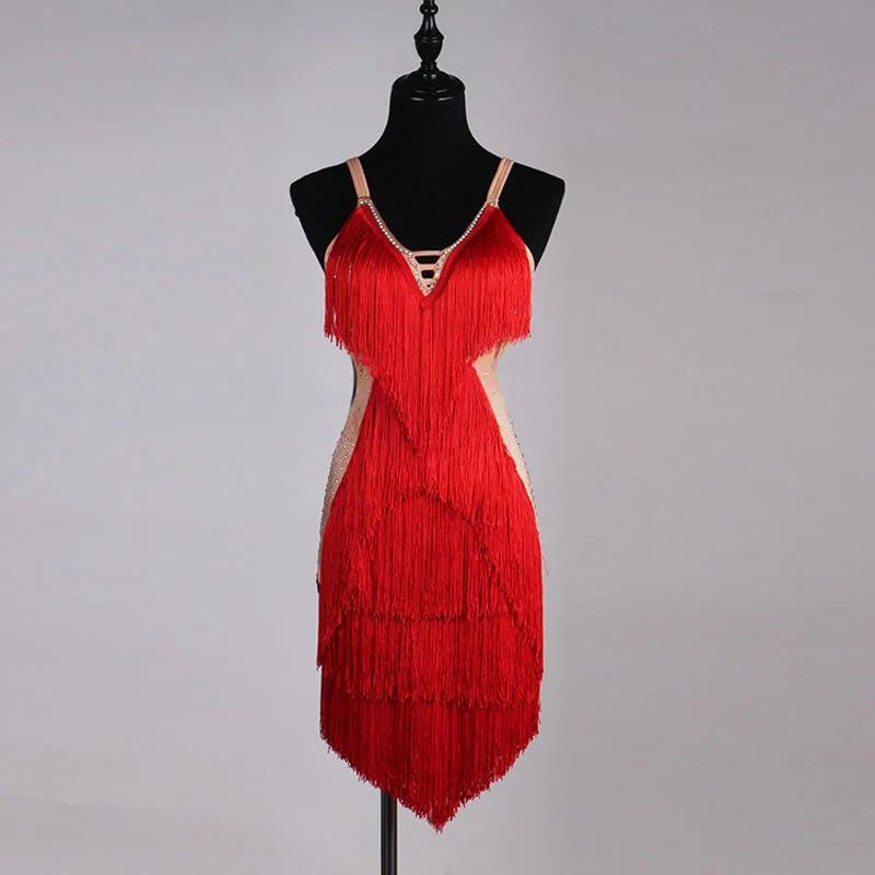 Spaghetti Strap Latin Dress with Tassels