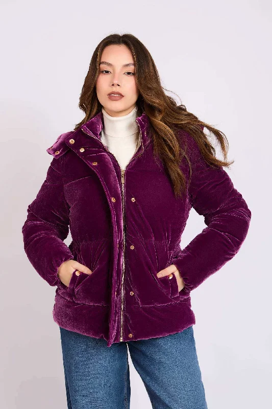 Women Regular Fit Jacket - Purple Zippered Front Buttoned Front Snap Front