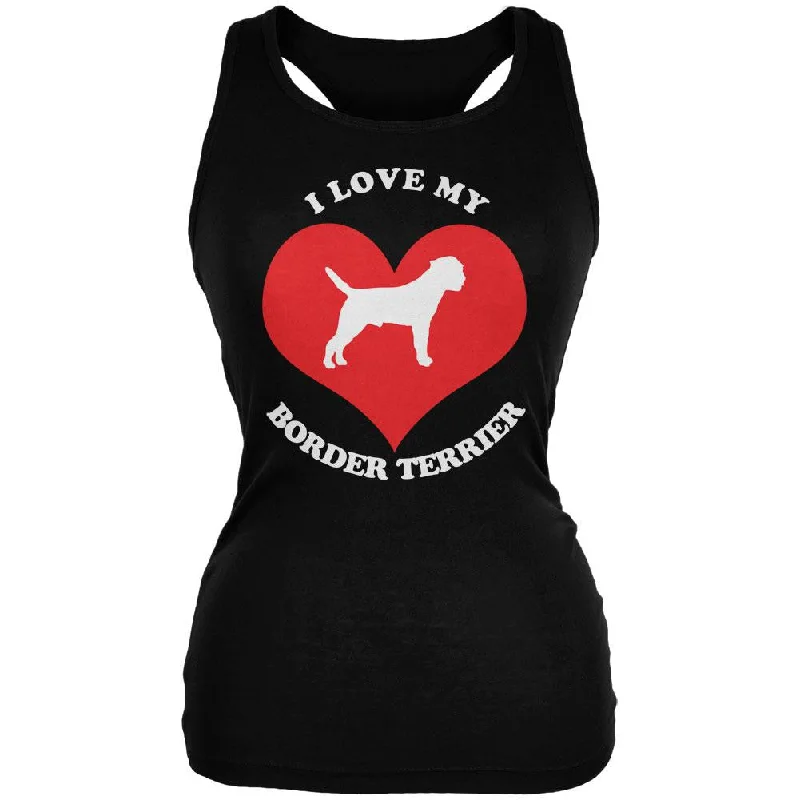 Valentines I Love My Border Terrier Black Juniors Soft Tank Top fashionable tank top
