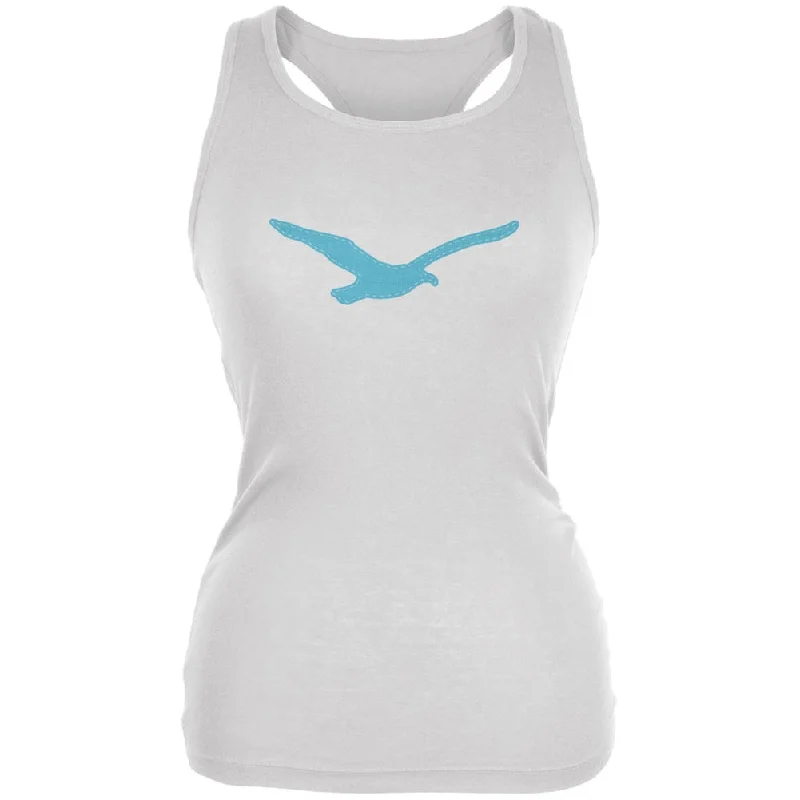 Seagull Faux Stitched White Juniors Soft Tank Top high neck tank
