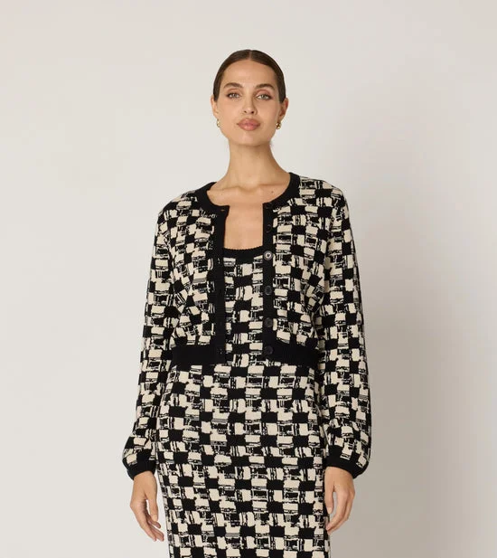 Marybeth Sweater Cardigan - Biarritz Black/Ivory Satin Fabric Silk Fabric Chiffon Fabric Marybeth Sweater Cardigan - Biarritz Black/Ivory Satin Fabric Silk Fabric Chiffon Fabric