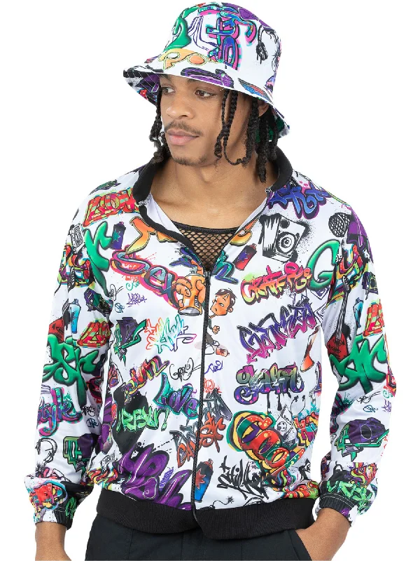 90s Hip Hop Graffiti Jacket Stand-Up Collar Roll-Neck Collar Turtle Neck
