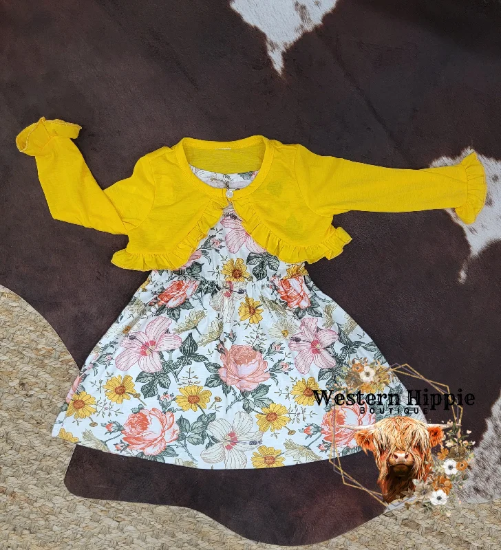 Floral dress with cardigan Beaded Cardigan Sequined Faux Fur