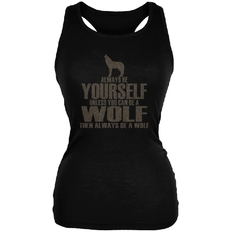Always Be Yourself Wolf Black Juniors Soft Tank Top loose fit tank