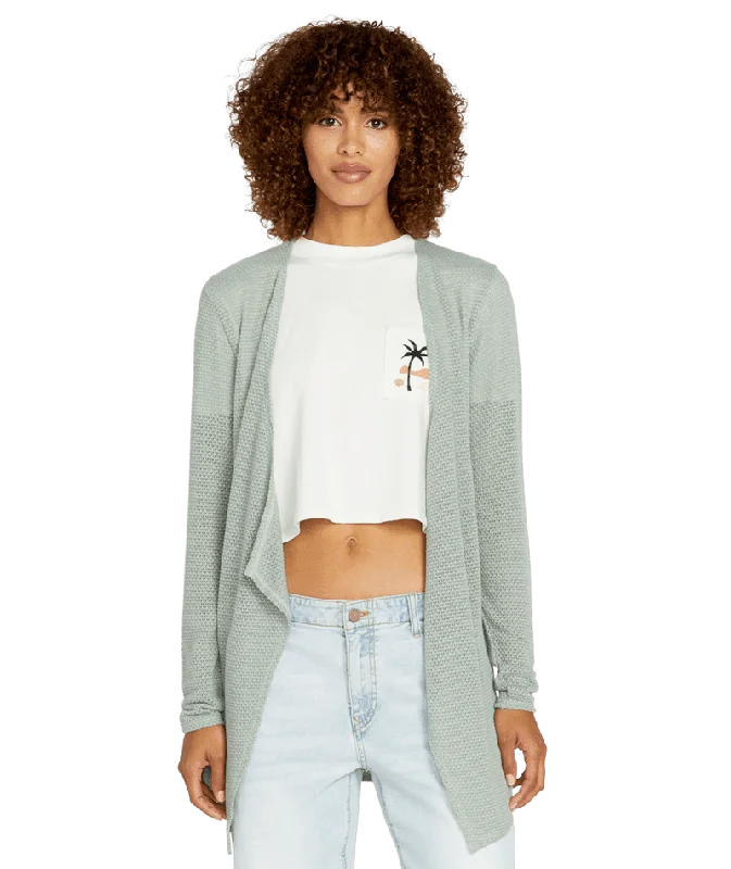 VOLCOM Women's Go Go Wrap Cardigan Sea Glass Soft Cozy Warm