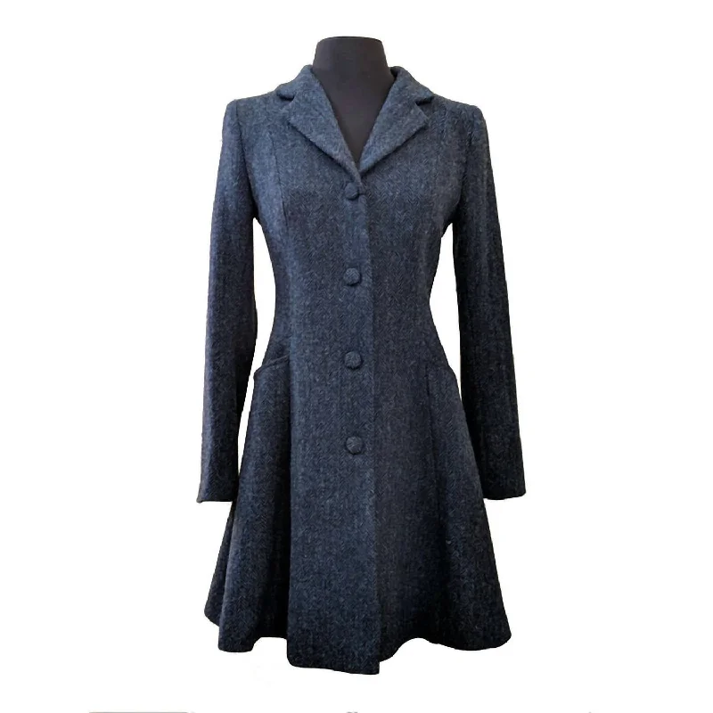 Zoe Harris Tweed Swing Coat In Navy Herringbone