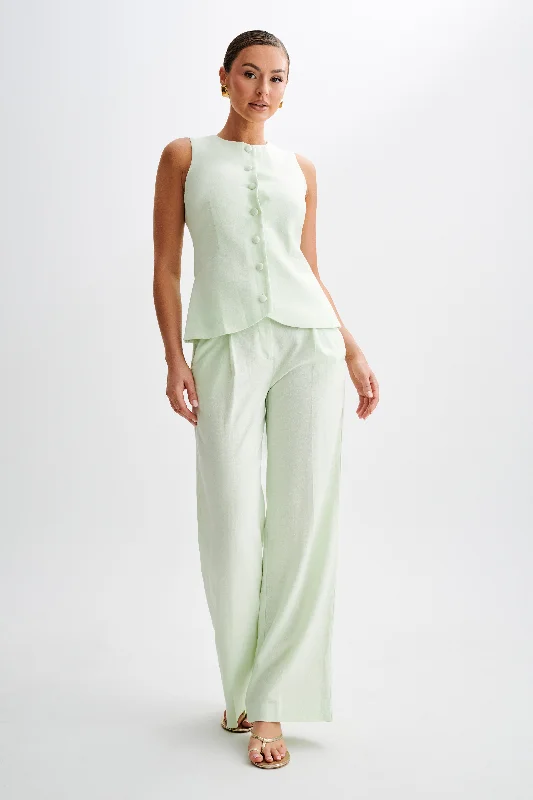 Laurence Sleeveless Linen Longline Top - Mint