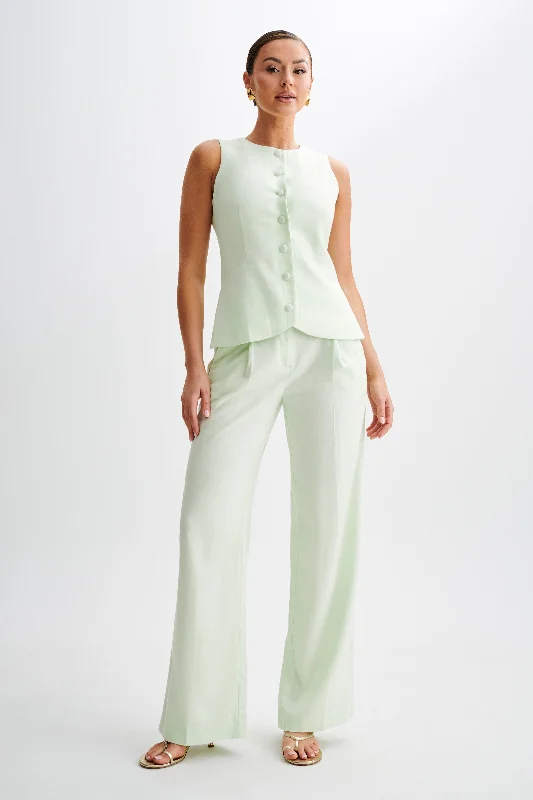 Laurence Sleeveless Linen Longline Top - Mint