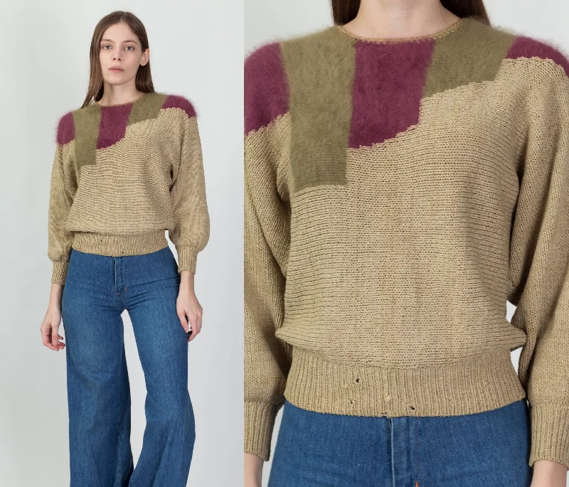 80s Angora Distressed Cropped Sweater - Small to Medium