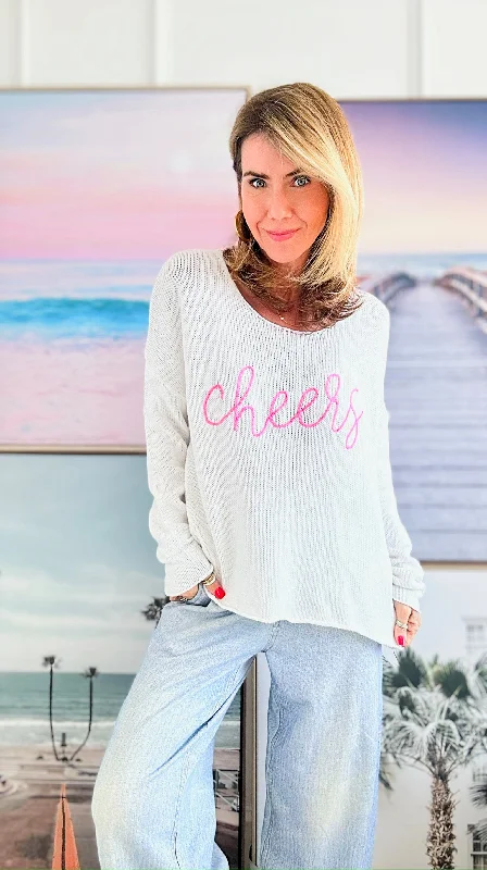 ""Cheers"" Lightweight Knit Sweater - White