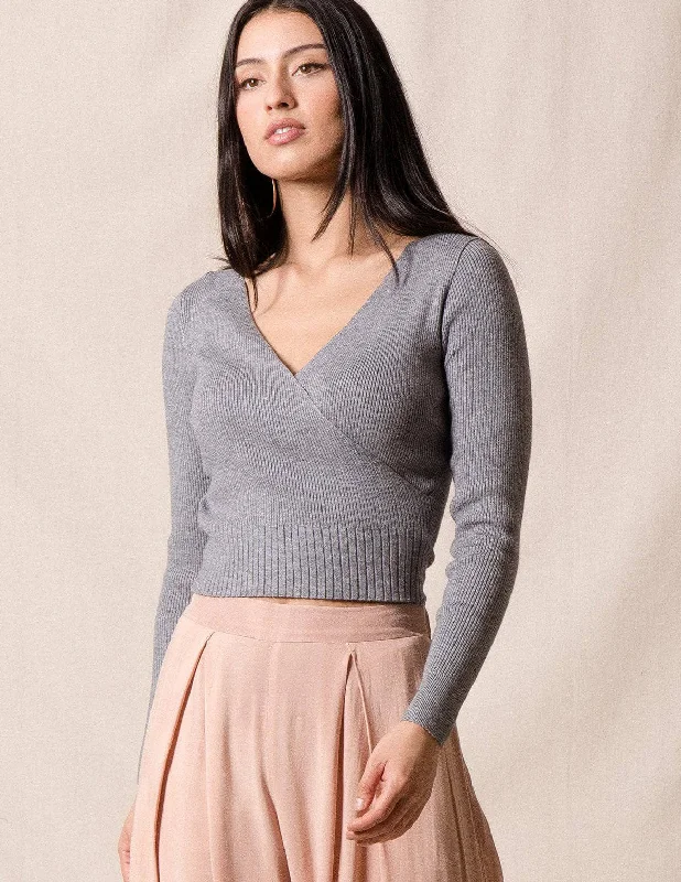 Ella Cropped Sweater - Heather Grey Only, Size Medium