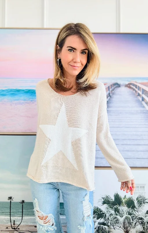 Star Lightweight Knit Sweater - Beige