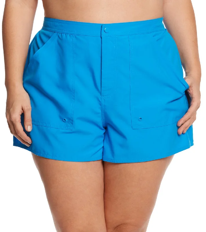 Maxine Plus Size Solids Woven Board Shorts Blue Hawaii