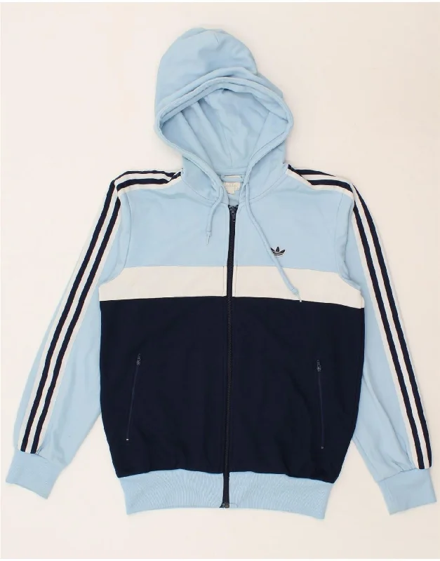 ADIDAS Mens Zip Hoodie Sweater Small Blue Colourblock Cotton