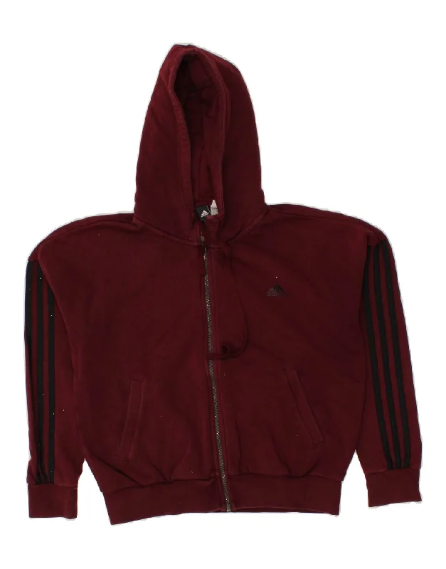 ADIDAS Womens Zip Hoodie Sweater UK 12/14 Medium Burgundy Cotton