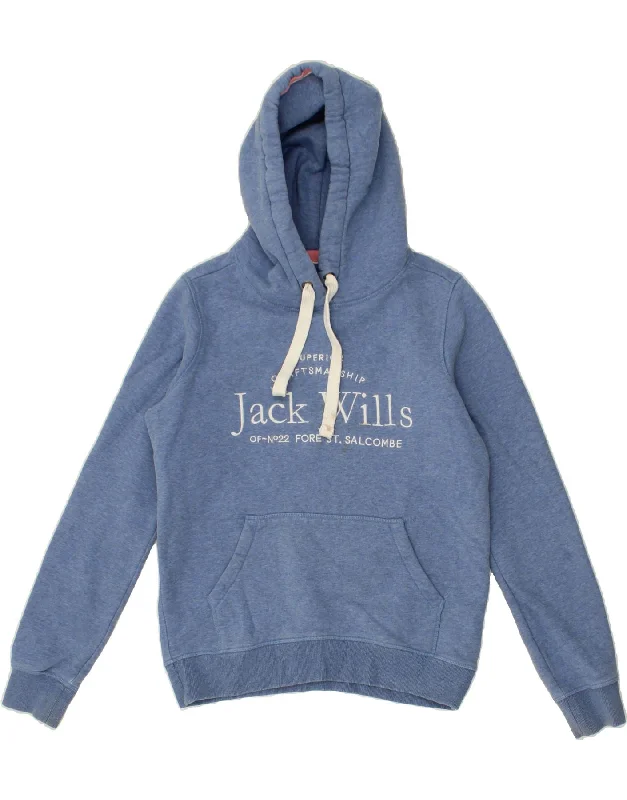 JACK WILLS Womens Graphic Hoodie Jumper UK 8 Small Blue Cotton