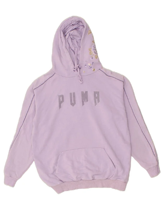 PUMA Womens Oversized Graphic Hoodie Jumper UK 10 Small Purple Cotton