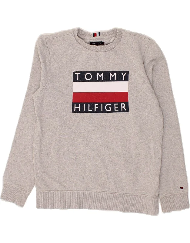 TOMMY HILFIGER Boys Graphic Sweatshirt Jumper 14-15 Years Grey Cotton