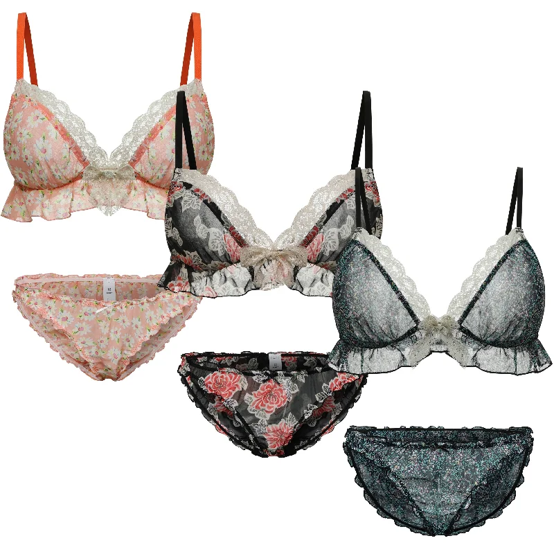 Chiffon Lace Plunge Bralette and Bikini Panty Lingerie Set Classic black bikini, Elegant, Sexy, Comfortable Chiffon Lace Plunge Bralette and Bikini Panty Lingerie Set Classic black bikini, Elegant, Sexy, Comfortable