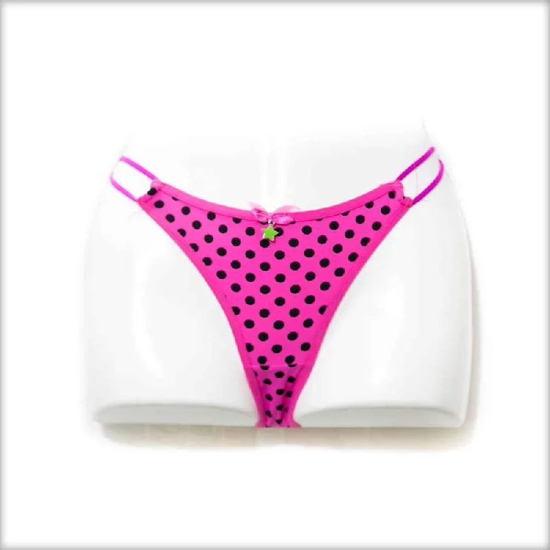 Black & Pink Polka Dotted Bikini Panty Tie-back bikini top, Adjustable, Sexy, Trendy Black & Pink Polka Dotted Bikini Panty Tie-back bikini top, Adjustable, Sexy, Trendy