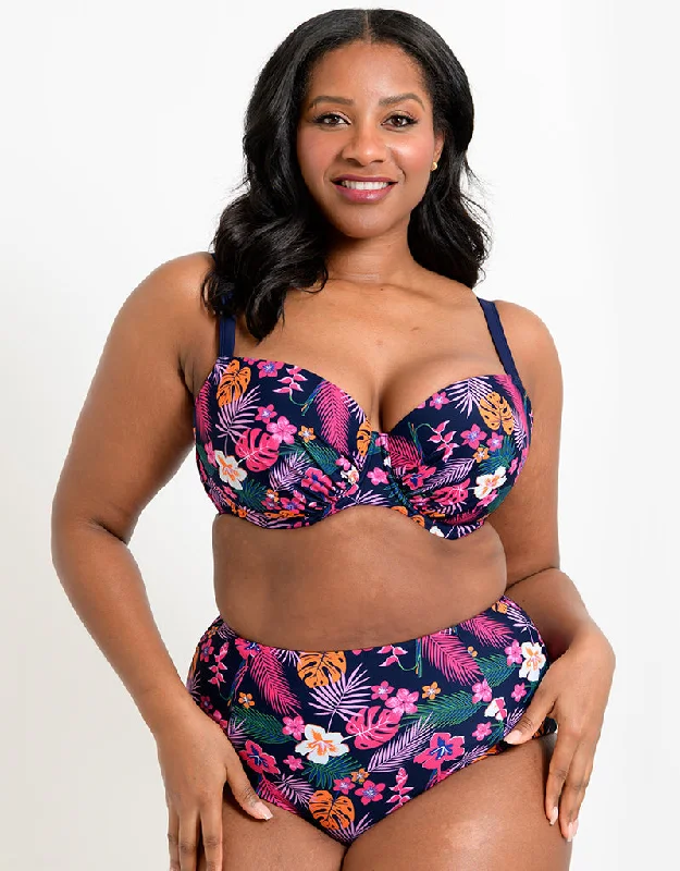 Flirtelle Hawaii Sands Padded Balcony Bikini Top Navy Print High-leg bikini bottom, Sexy, Vintage style, Trendy Flirtelle Hawaii Sands Padded Balcony Bikini Top Navy Print High-leg bikini bottom, Sexy, Vintage style, Trendy