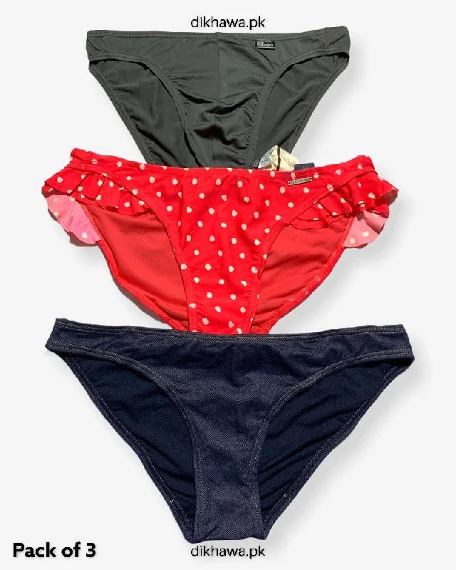 Pack of 3 Imported Stocklot Branded Jersey Panty Bikini Style Sexy Thong Panty Floral bikini, Feminine, Summer style, Trendy Pack of 3 Imported Stocklot Branded Jersey Panty Bikini Style Sexy Thong Panty Floral bikini, Feminine, Summer style, Trendy