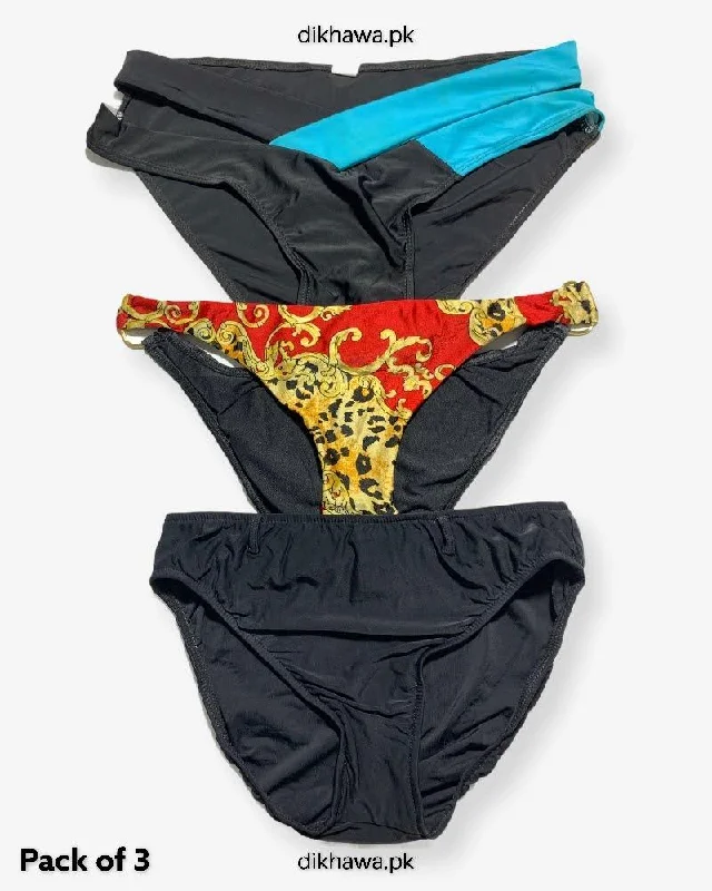 Pack of 3 Imported Stocklot Branded Jersey Panty Bikini Style Sexy Thong Panty Bikini with tassels, Fun design, Beachwear, Trendy Pack of 3 Imported Stocklot Branded Jersey Panty Bikini Style Sexy Thong Panty Bikini with tassels, Fun design, Beachwear, Trendy