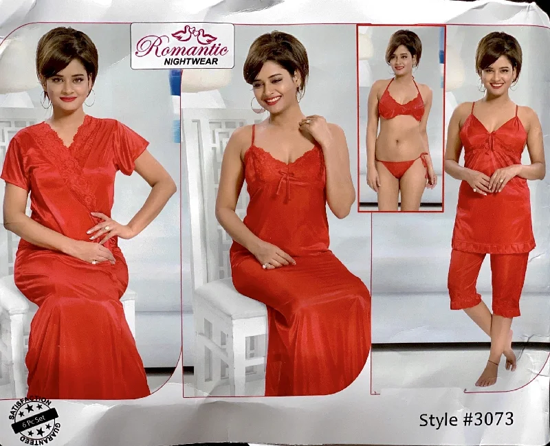 Romantic Nightwear - 6Pcs Bridal Nighty Sets - 3073 - Long Nighty with Gown, Pajama Set & Sexy Bikini Set Bikini with ties, Sexy, Comfortable, Trendy Romantic Nightwear - 6Pcs Bridal Nighty Sets - 3073 - Long Nighty with Gown, Pajama Set & Sexy Bikini Set Bikini with ties, Sexy, Comfortable, Trendy