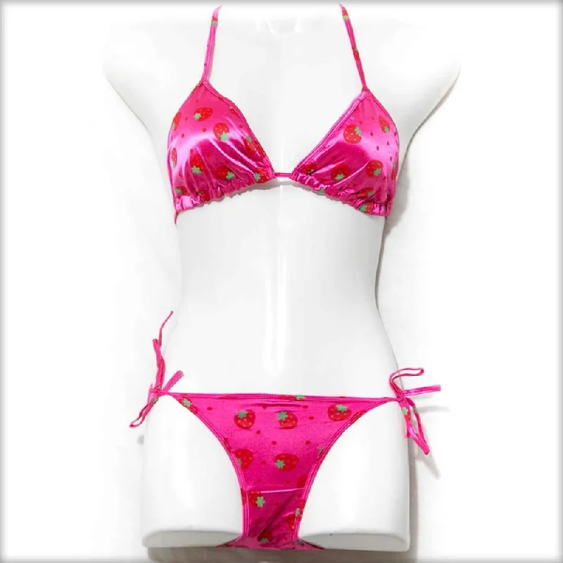 Strawberry Hot Pink Bikini Set Sheer bikini top, Sexy, Chic, Trendy