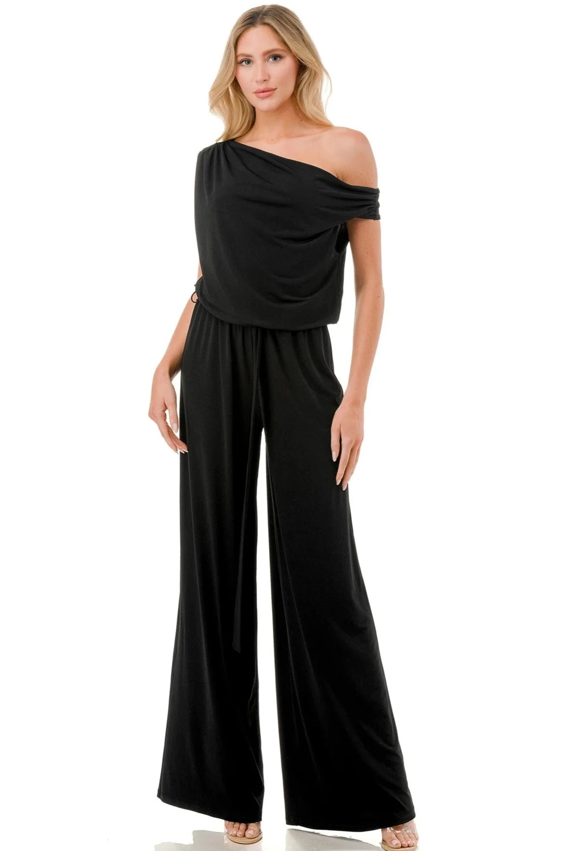 off shoulder jumpsuit with sash Jumpsuit with wide straps, Simple design, Comfortable, Trendy off shoulder jumpsuit with sash Jumpsuit with wide straps, Simple design, Comfortable, Trendy