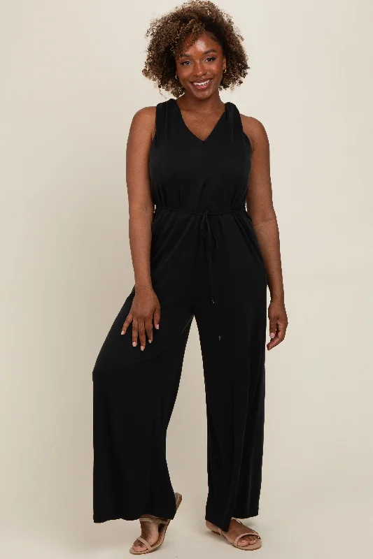 Black Racerback Wide Leg Jumpsuit Off-shoulder jumpsuit, Elegant, Party attire, Stylish Black Racerback Wide Leg Jumpsuit Off-shoulder jumpsuit, Elegant, Party attire, Stylish
