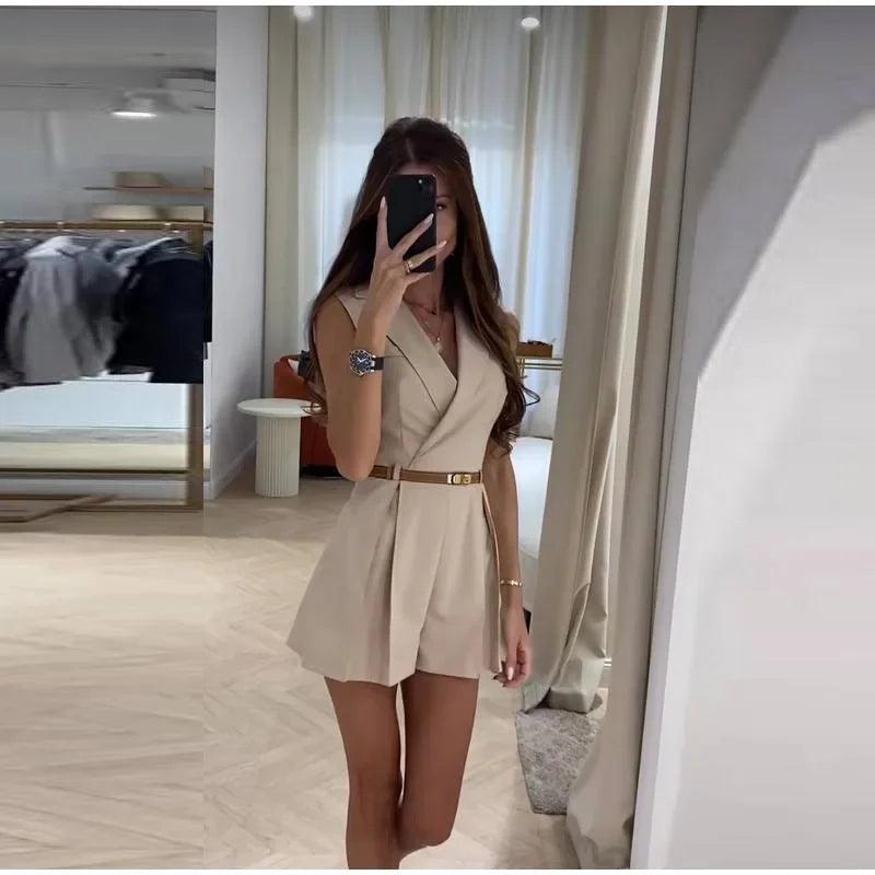 Chic Short Sleeve V-Neck Jumpsuit High-waisted jumpsuit, Retro style, Elegant, Trendy Chic Short Sleeve V-Neck Jumpsuit High-waisted jumpsuit, Retro style, Elegant, Trendy