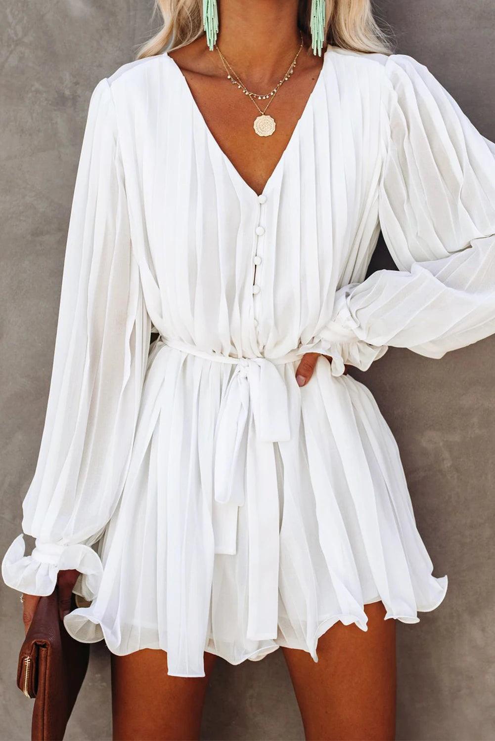 Chic White Ruffled Button Up Jumpsuit Buttoned jumpsuit, Casual, Comfortable, Trendy Chic White Ruffled Button Up Jumpsuit Buttoned jumpsuit, Casual, Comfortable, Trendy