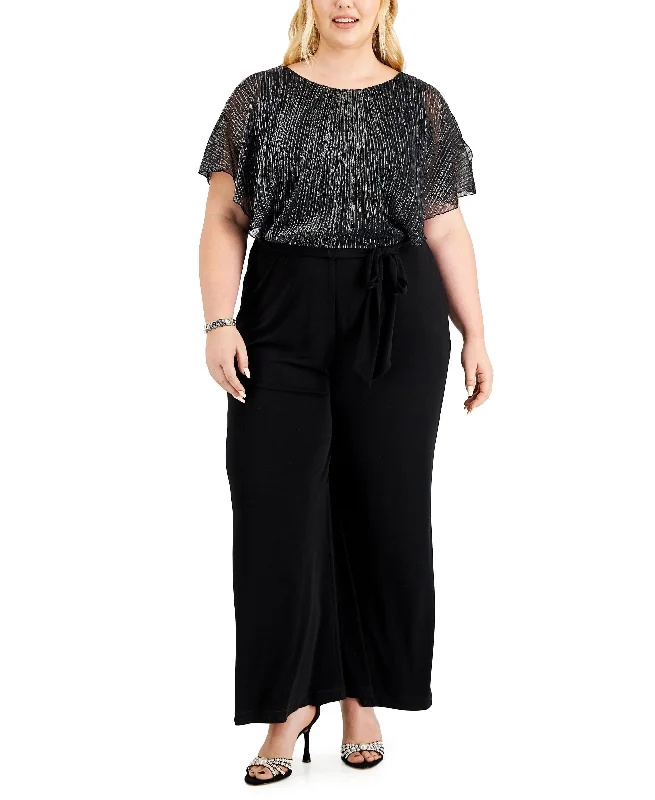 Connected Plus Size Shimmer-Bodice Jumpsuit Satin halter jumpsuit, Elegant, Luxurious, Fashionable Connected Plus Size Shimmer-Bodice Jumpsuit Satin halter jumpsuit, Elegant, Luxurious, Fashionable