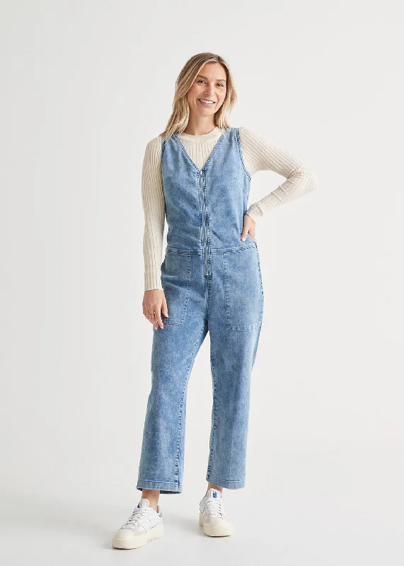 Women's Performance Denim Jumpsuit Ruffle sleeve jumpsuit, Feminine, Elegant, Comfortable Women's Performance Denim Jumpsuit Ruffle sleeve jumpsuit, Feminine, Elegant, Comfortable