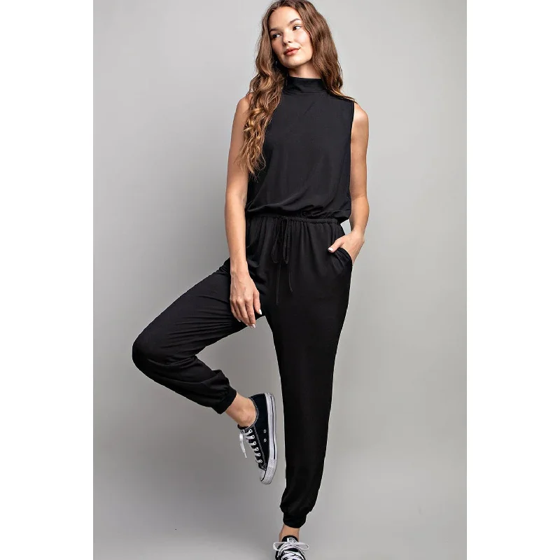 ee:some - Sleeveless Mock Neck Jumpsuit - Black Party jumpsuit, Glamorous, Elegant, Trendy ee:some - Sleeveless Mock Neck Jumpsuit - Black Party jumpsuit, Glamorous, Elegant, Trendy