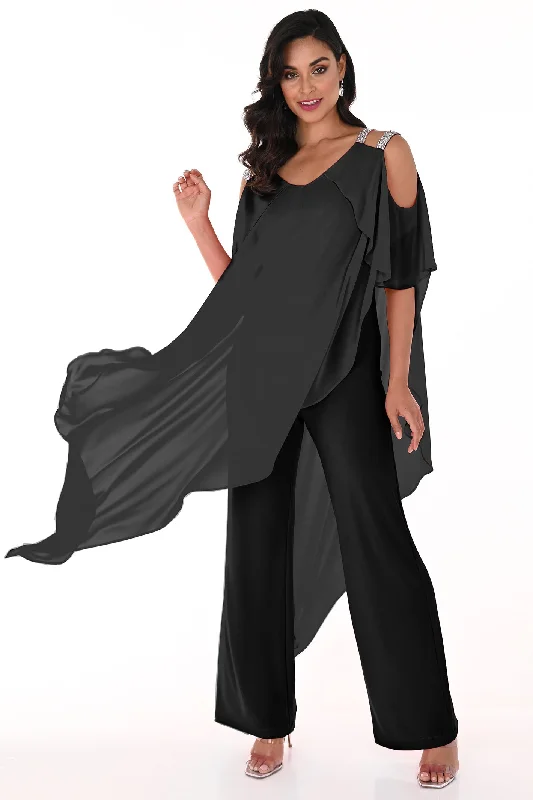 Frank Lyman 248146 Black Jumpsuit with Diamante Shoulder Velvet jumpsuit, Glamorous, Luxurious, Evening wear Frank Lyman 248146 Black Jumpsuit with Diamante Shoulder Velvet jumpsuit, Glamorous, Luxurious, Evening wear