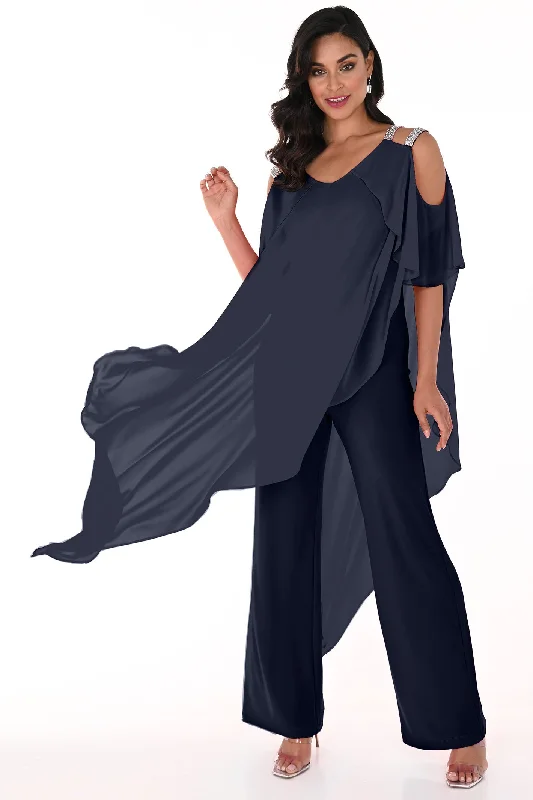 Frank Lyman 248146 Midnight Navy Jumpsuit with Diamante Shoulder Pleated wide-leg jumpsuit, Feminine, Elegant, Comfortable Frank Lyman 248146 Midnight Navy Jumpsuit with Diamante Shoulder Pleated wide-leg jumpsuit, Feminine, Elegant, Comfortable