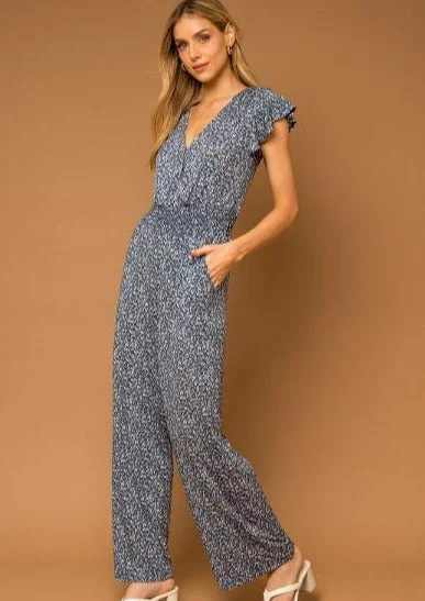 flutter sleeve floral surplice jumpsuit Jumpsuit romper, Casual, Relaxed fit, Comfortable flutter sleeve floral surplice jumpsuit Jumpsuit romper, Casual, Relaxed fit, Comfortable