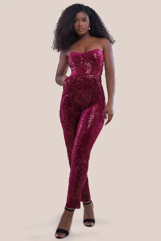 Goddiva Sequin & Velvet Corset Jumpsuit - Wine Elegant jumpsuit, Chic, Comfortable, Fashionable Goddiva Sequin & Velvet Corset Jumpsuit - Wine Elegant jumpsuit, Chic, Comfortable, Fashionable