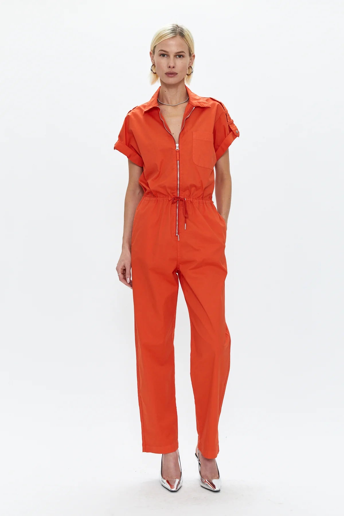 Pistola Jordan Short Sleeve Zip Front Jumpsuit in Poppy Long sleeve wide leg jumpsuit, Cozy, Trendy, Elegant Pistola Jordan Short Sleeve Zip Front Jumpsuit in Poppy Long sleeve wide leg jumpsuit, Cozy, Trendy, Elegant