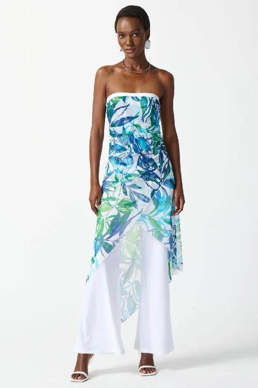 Joseph Ribkoff 242024 Blue Print Tropical Strapless Jumpsuit Strappy jumpsuit, Simple design, Casual, Trendy Joseph Ribkoff 242024 Blue Print Tropical Strapless Jumpsuit Strappy jumpsuit, Simple design, Casual, Trendy