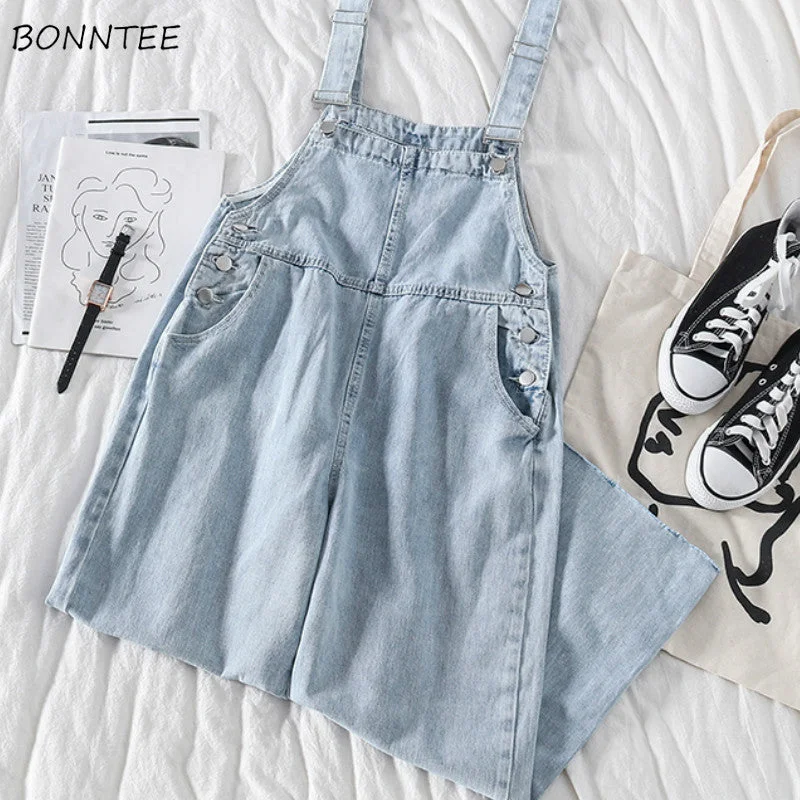 Jumpsuits Women Loose Pockets Denim Ankle-length Solid Button Retro Korean Style Chic Fashion Daily Casual Womens All-match Soft Flared leg jumpsuit, Retro style, Trendy, Casual Jumpsuits Women Loose Pockets Denim Ankle-length Solid Button Retro Korean Style Chic Fashion Daily Casual Womens All-match Soft Flared leg jumpsuit, Retro style, Trendy, Casual