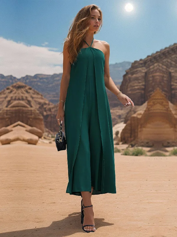 Layered Halter Wide Leg Jumpsuit One-piece jumpsuit, Simple design, Comfortable, Fashionable Layered Halter Wide Leg Jumpsuit One-piece jumpsuit, Simple design, Comfortable, Fashionable