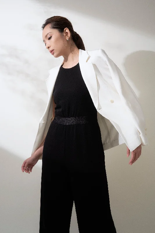 Low-Back Jumpsuit - Black Pleated wide leg jumpsuit, Feminine, Elegant, Stylish