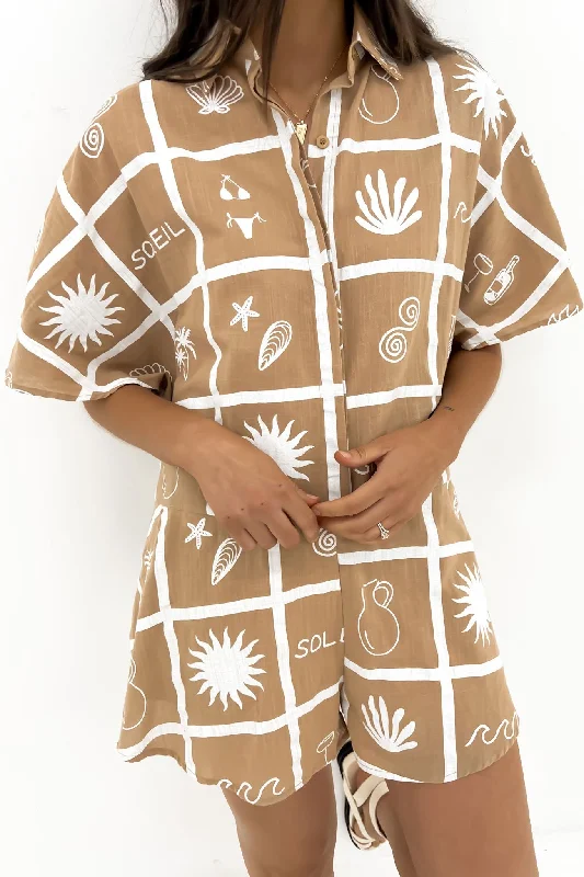Lucia Playsuit Tan White Beach Soleil Sleeveless backless jumpsuit, Sexy, Elegant, Comfortable Lucia Playsuit Tan White Beach Soleil Sleeveless backless jumpsuit, Sexy, Elegant, Comfortable