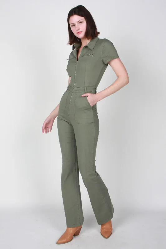Pistola Martina Short Sleeve Flare Jumpsuit in Colonel Casual chic jumpsuit, Relaxed fit, Fashionable, Comfortable Pistola Martina Short Sleeve Flare Jumpsuit in Colonel Casual chic jumpsuit, Relaxed fit, Fashionable, Comfortable